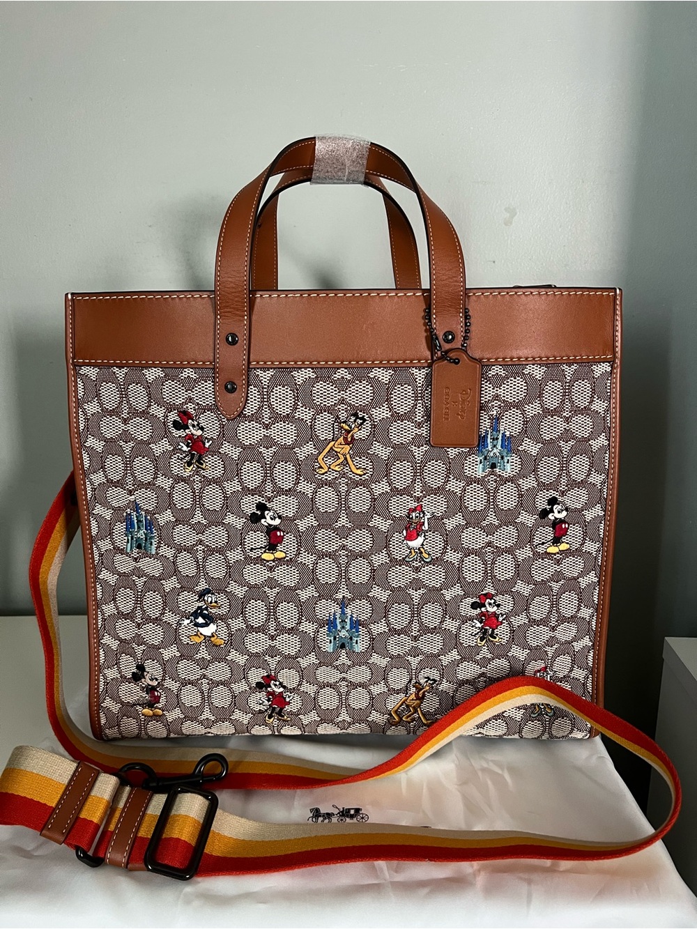 Disney x Coach Field Tote 40 In Signature Textile Jacquard 50th Anniversary RARE